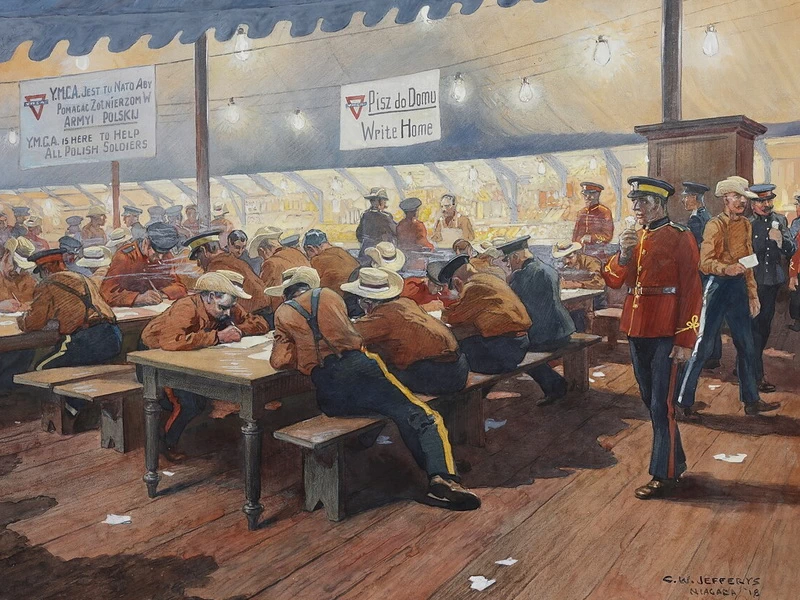 1869 - Charles William Jefferys - Nella tenda della YMCA al campo, Niagara on the Lake - Museo canadese della guerra